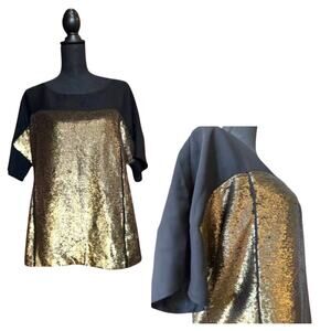 Lafayette 148 NY  Gold sequin and Black top. Size large Dressy Party Formal